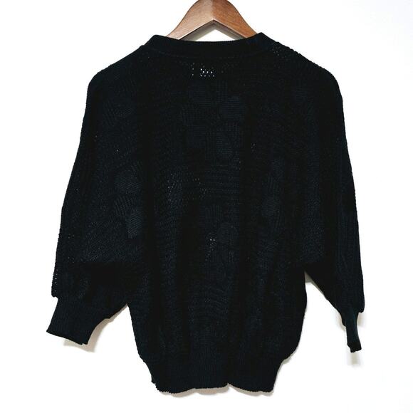 Vintage Bay Point Threads Sweater Size XL Black Embroidered Flowers Casual Retro - Picture 4 of 7